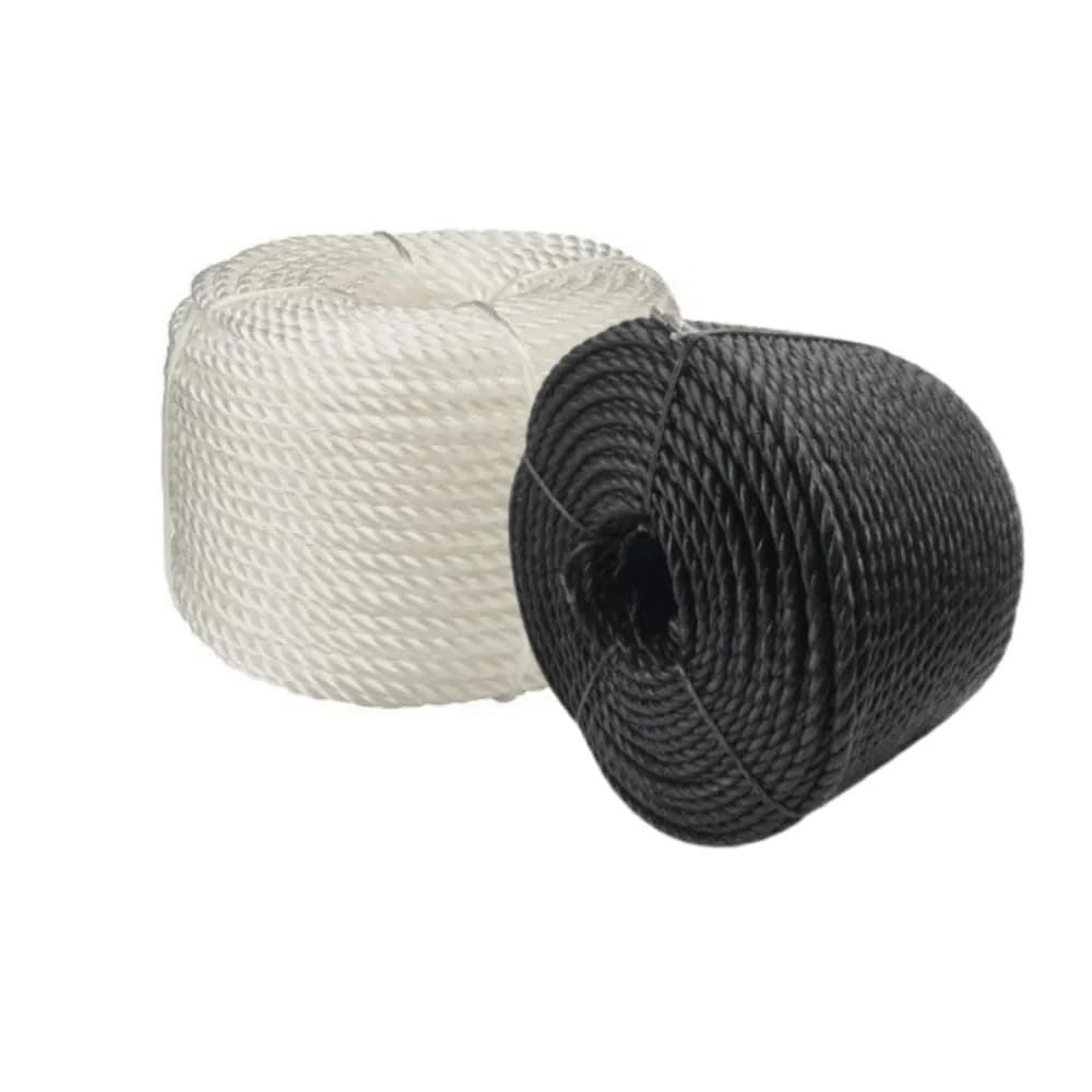 Garware thick HDPE rope rolls in white and black for stronger net support and fixing work