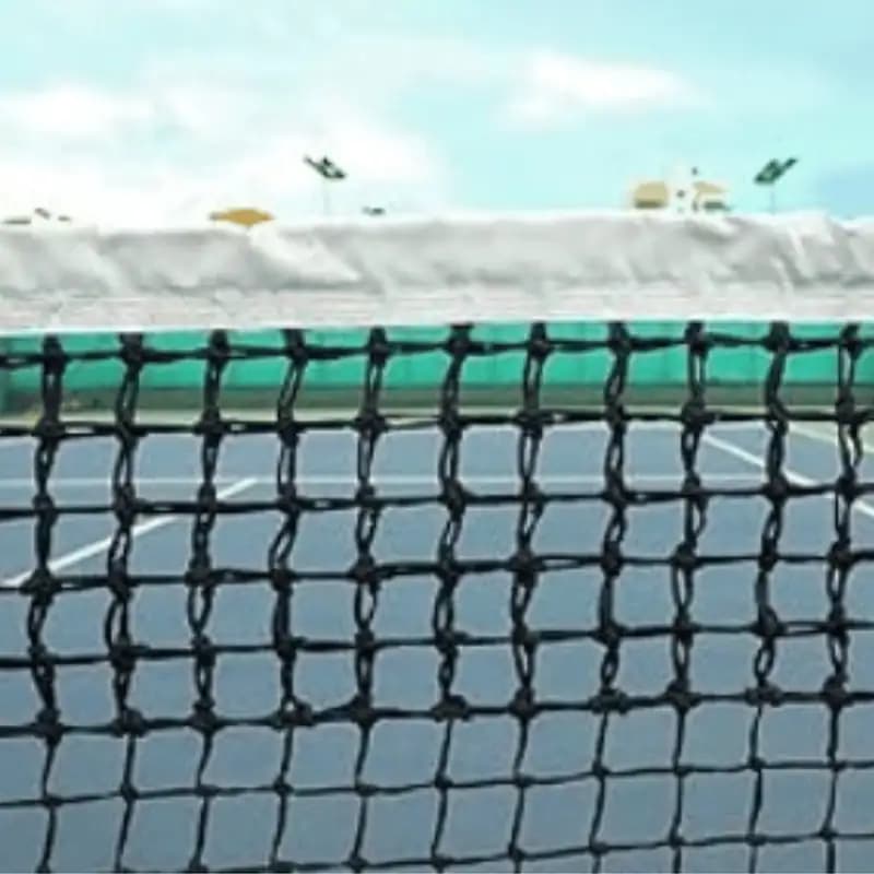 Close-up of Garware Sportiva Tennis Net showing white top band and black mesh for tennis court use
