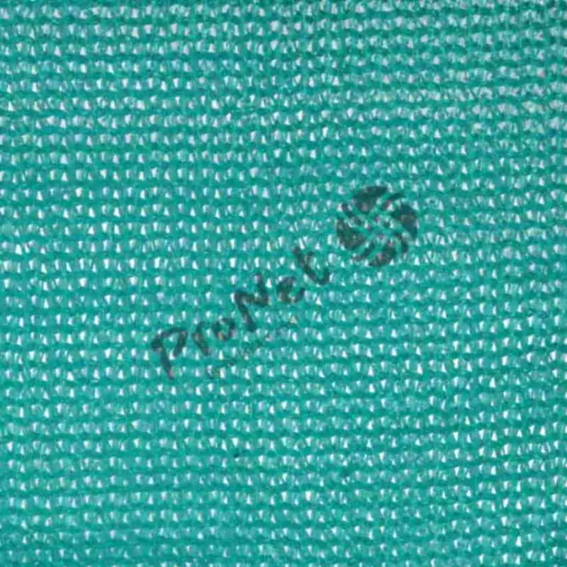 Close-up texture of ProNet Green Shade Net 75% HDPE mesh for garden, farm and terrace coverage