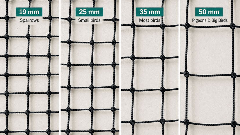 Bird Net Mesh Size Explained: 19 mm vs 25 mm vs 35 mm vs 50 mm for Balcony Bird Protection